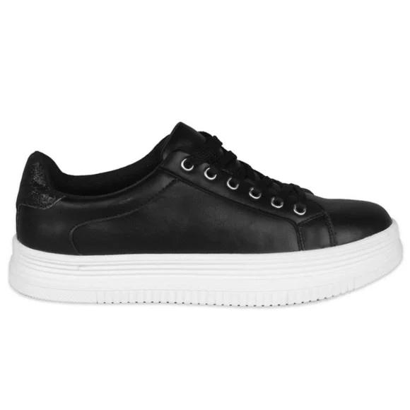 Black Vegan Leather White Platform Lace Up Sneakers with Black Glitter - Picture 8 of 9